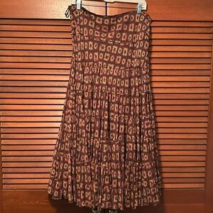 Boho Brown Teal Tan Floral Jones NY Silk Tiered Maxi Skirt 16